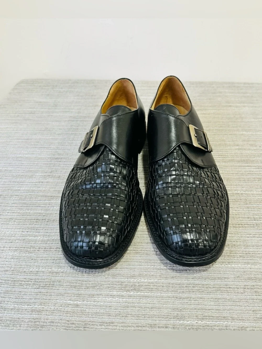 Vintage Salamander Men’s Black Leather Woven‎ Monk Strap Shoes - Size 11